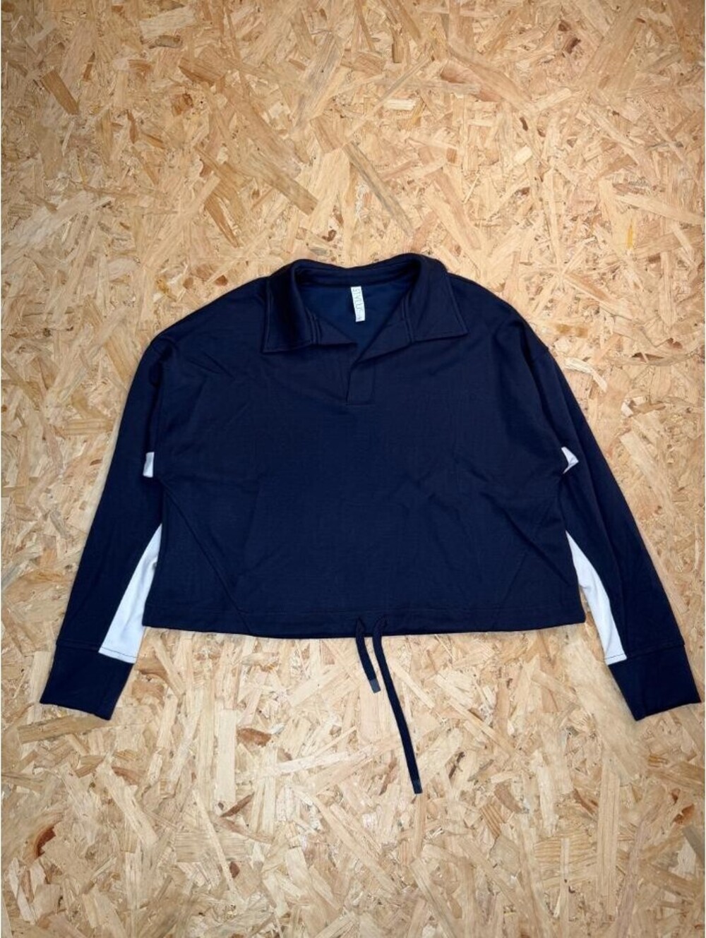 Stylus Womens Large Navy Blue Cropped Pullover Sweatshirt Drawstring Hem